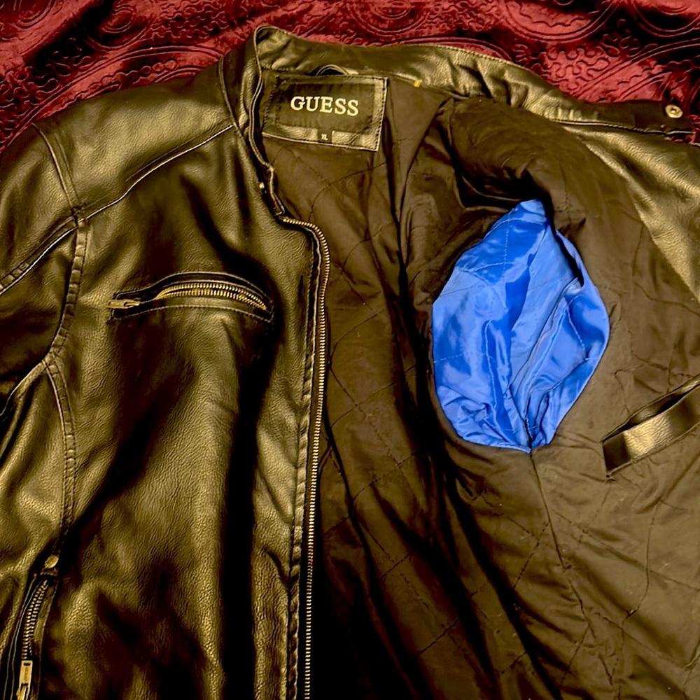 LEATHER BLACK Jacket SEXY!  XL GUESS - Picture 6 of 6